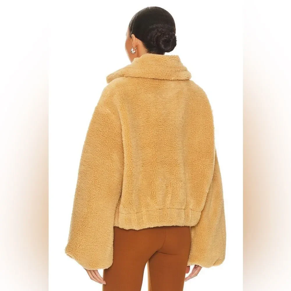 NWT Free People Get Cozy Teddy Full Zip Jacket in Camel Tan - Picture 7 of 12